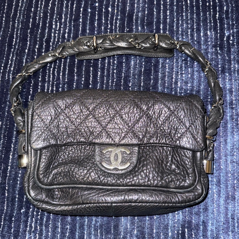 Chanel Textured Black Leather Shoulder Bag